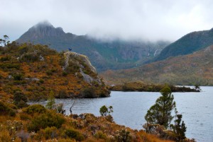 Misty cradle mountain and lake, tasmania