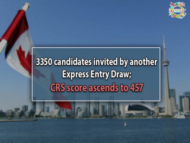 Express Entry draw invites 3,350 candidates to apply for Canadian permanent residence; CRS score increases up to 457