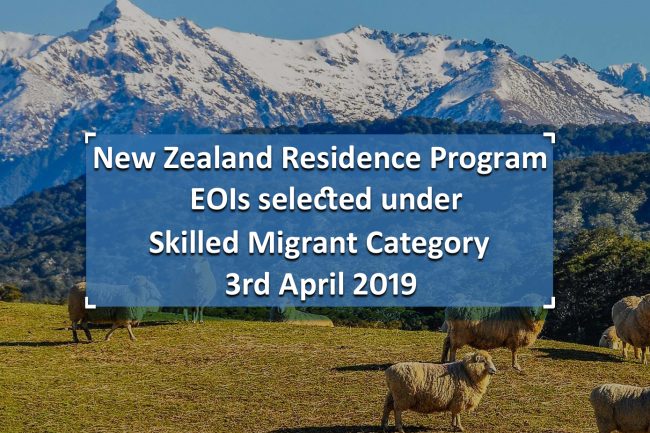 New Zealand Residence Programme; New Selections Made Under Skilled Migrant Category on 3rd April 2019