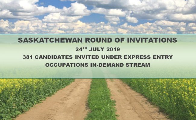 Saskatchewan invites 381 candidates from the Express Entry and Occupation In-Demand categories on 24th July;