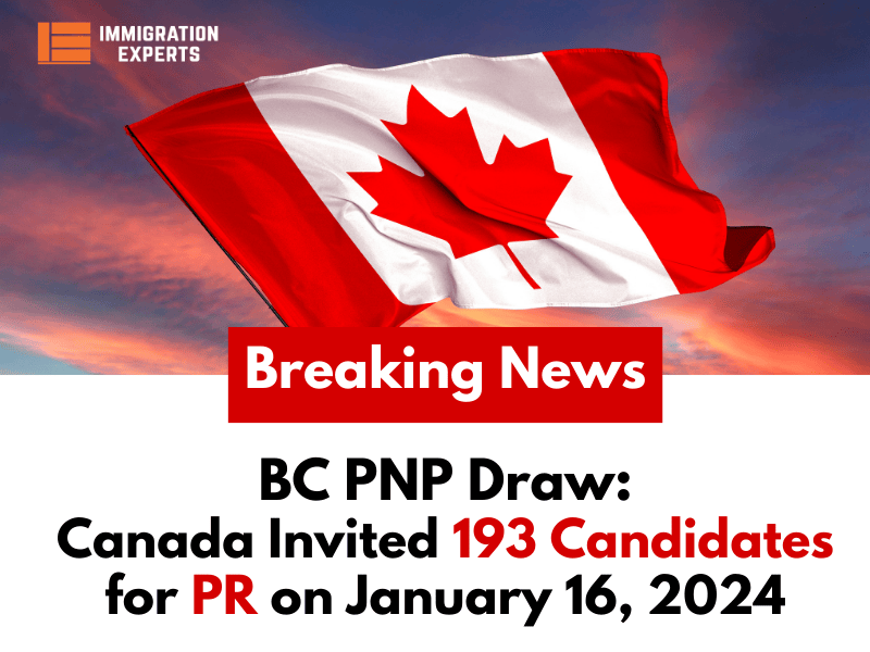 BC PNP Draw: Canada Invited 193 Candidates for PR on January 16, 2024