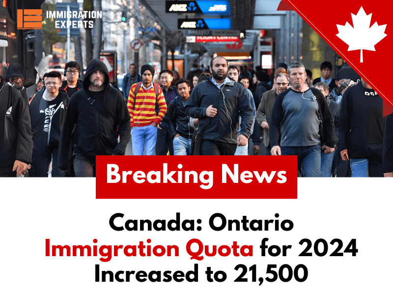 Canada: Ontario Immigration Quota for 2024 Increased to 21,500