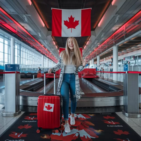 Why policy end early. 
In image a girl holds the suitcase of red colour on the airport.