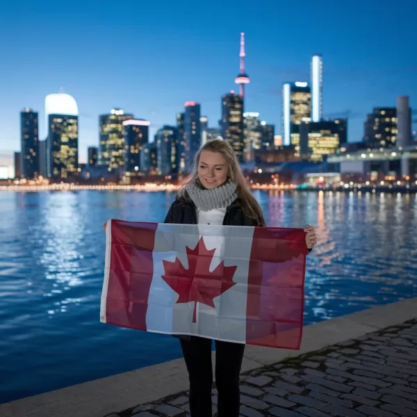 Current Work Hour Limit for International Students.
A young woman holds the flag of Canada.