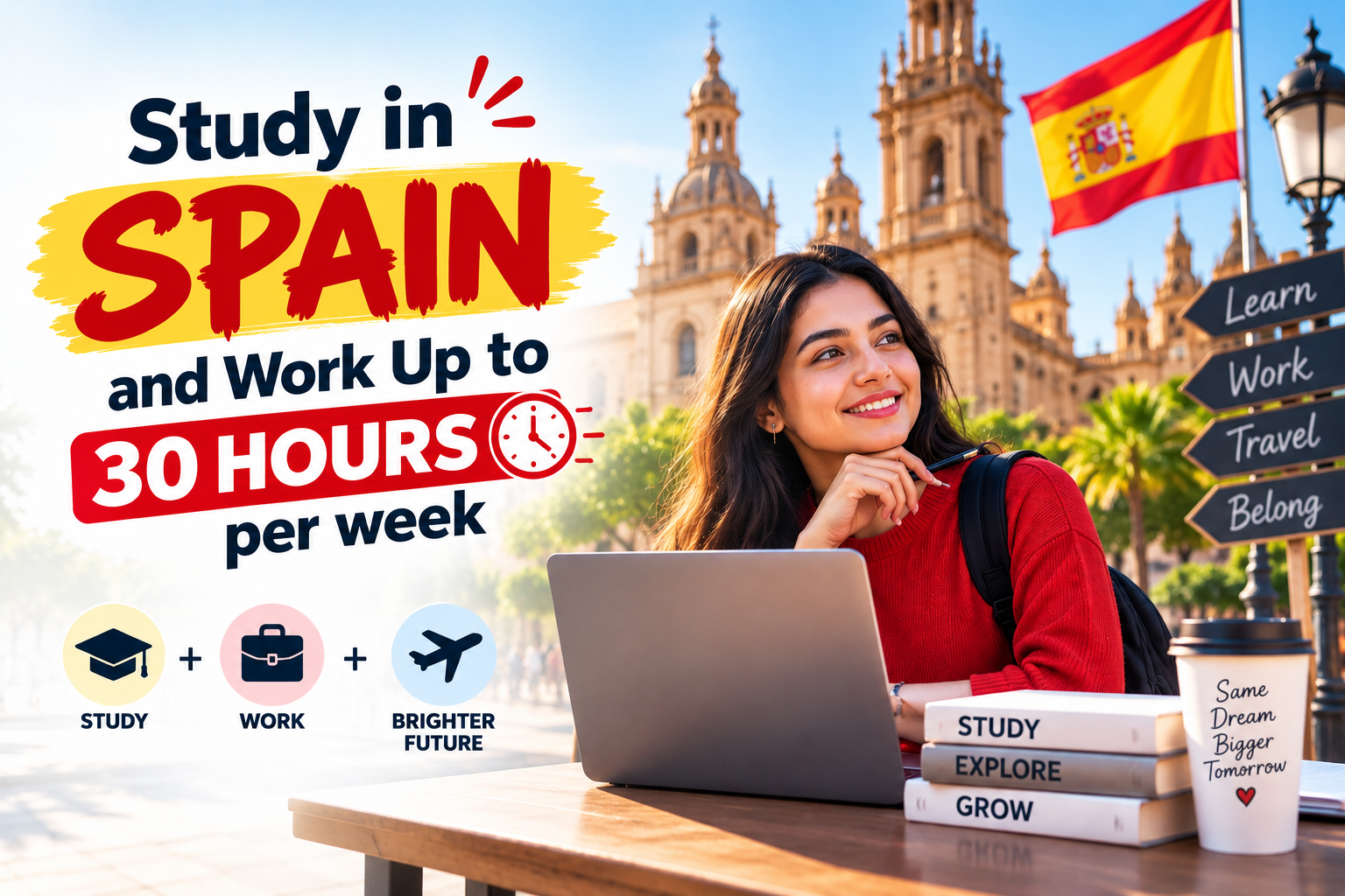 Study in Spain and Work Up to 30 hours per week.